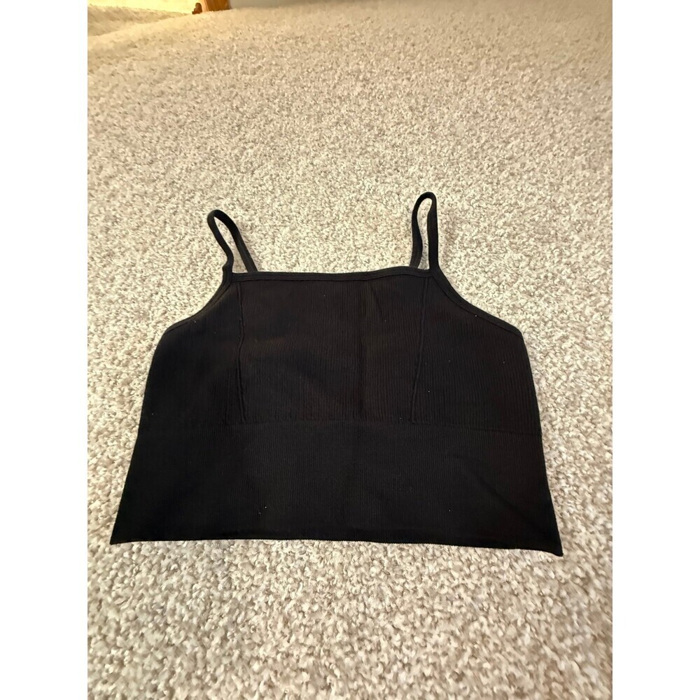 Fabletics Black Ribbed Cropped Cami Top – Women’s One Size Sports Bra